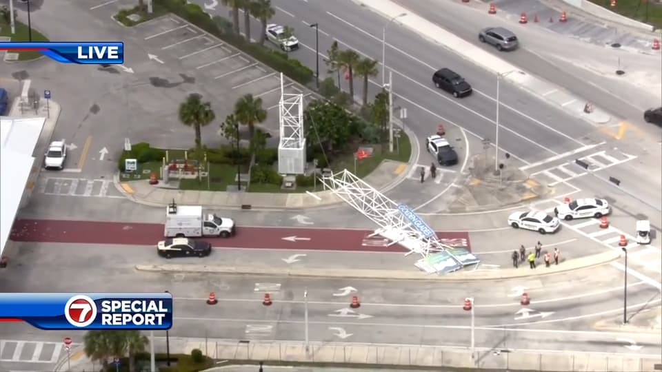 Golden Glades signage, tower falls on road near Park & Ride in NW Miami-Dade